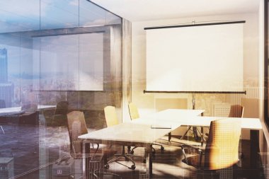 Beyaz ve cam toplantı odası, tonda beyaz tahta