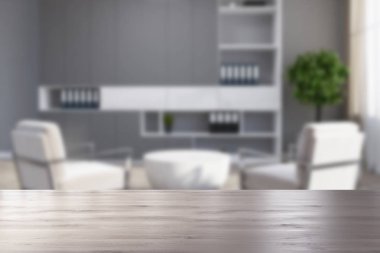 Bulanık gri oturma odası, beyaz koltuklar