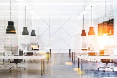 Açık alan ofis, ses masalarının satırları