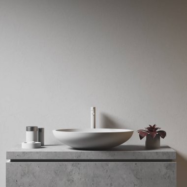 Gri duvar ve banyo lavabo