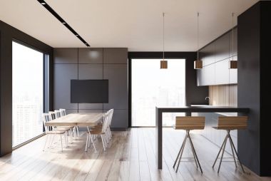 Gri mutfak, ahşap talbe