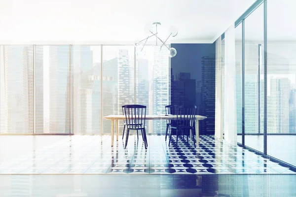 Black and white panoramic dining room — Stock Photo, Image