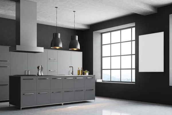 Серый кухонный уголок, квадратное окно — стоковое фото