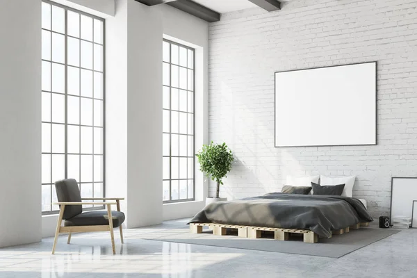 Wit slaapkamer hoek, horizontale affiche — Stockfoto