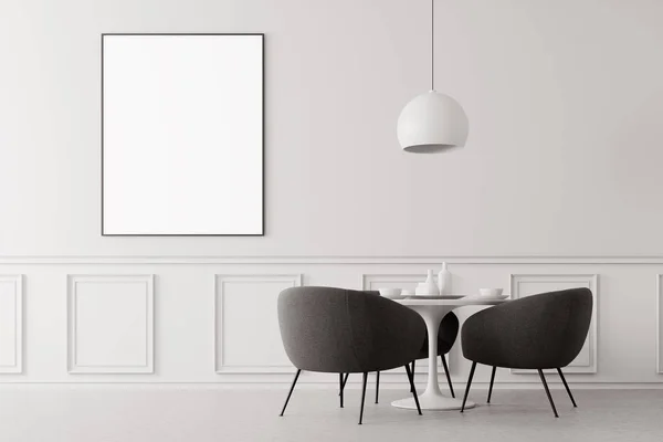Witte minimalistische eetkamer grijs stoelen — Stockfoto