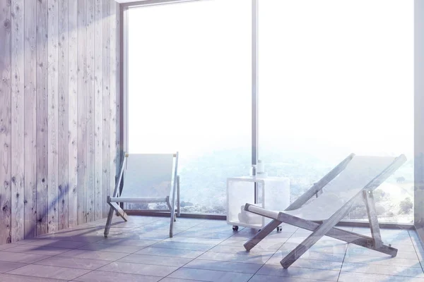 Wooden room, deckchairs toned — Stock Photo, Image