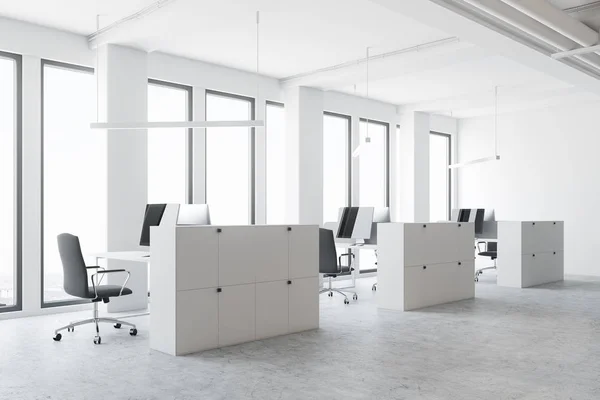 White open space office corner, white cubicles — Fotografie, imagine de stoc