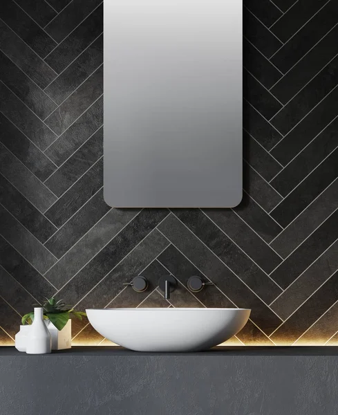 Black brick wall and bathroom sink — Stock Image Black brick wall and bathroom sink Stock Image