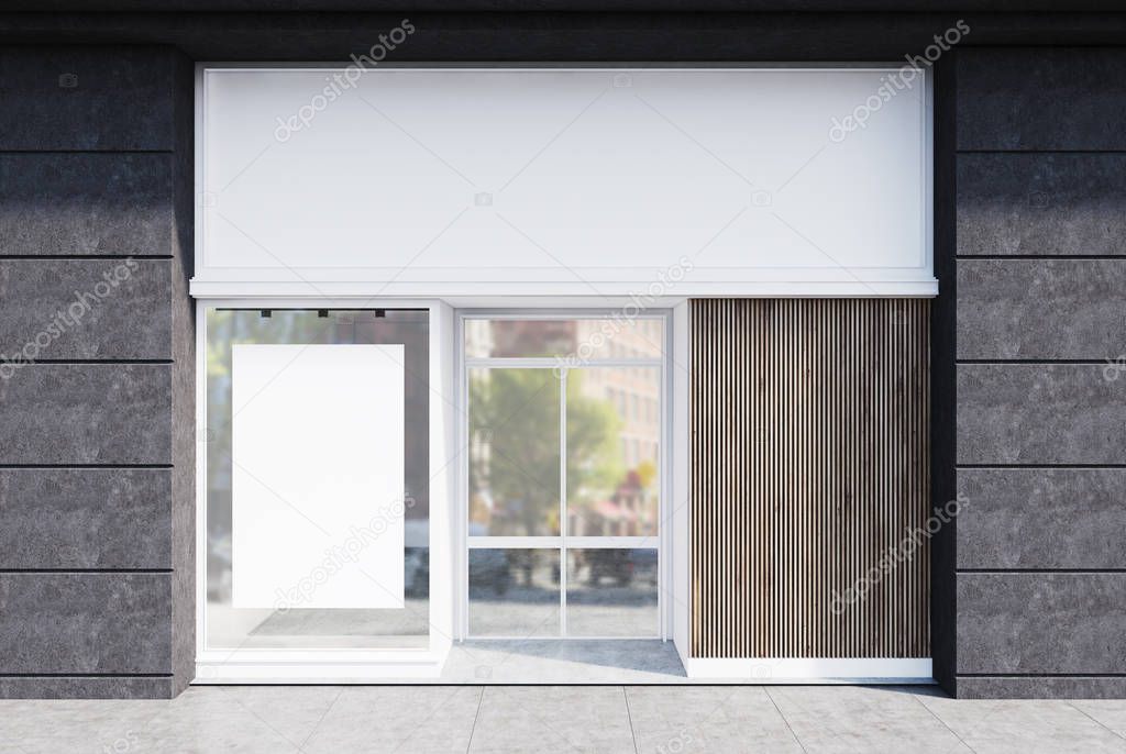 Gray and white cafe facade, poster