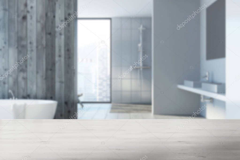 Wooden bathroom interior blurred