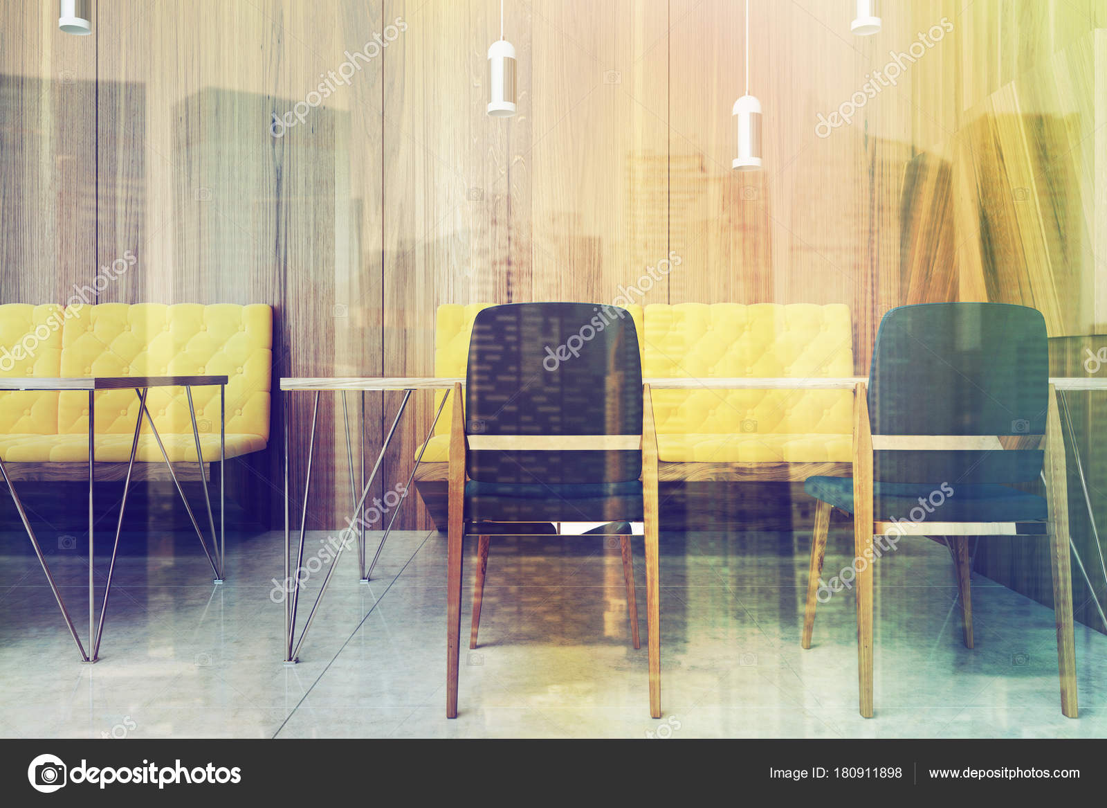 Office Waiting Room Black And Yellow Chairs Toned Stock