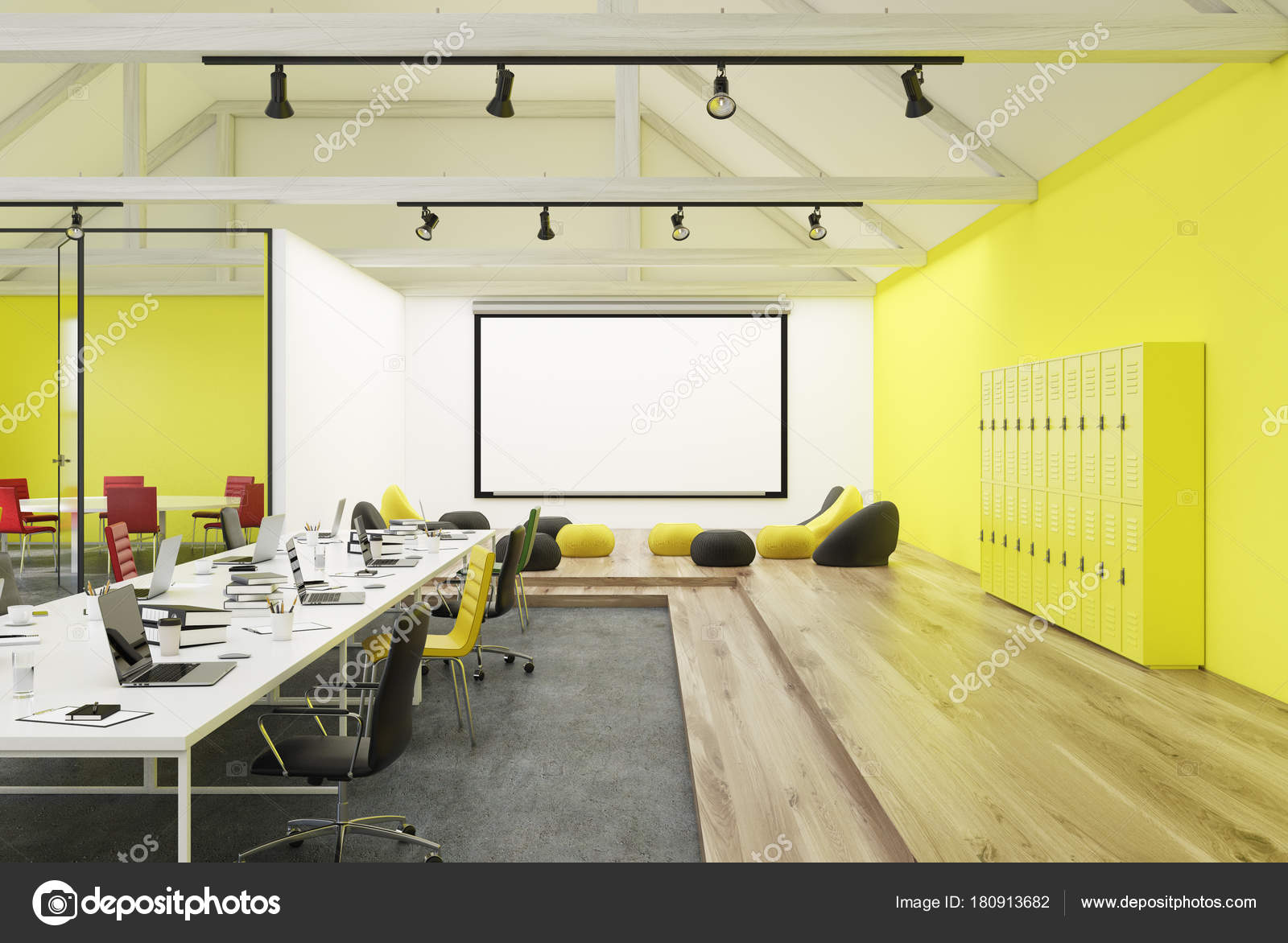 Yellow wall office, whiteboard Stock Photo by ©denisismagilov 180913682
