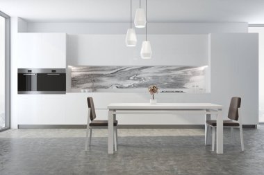 Beyaz ve mermer dininig Oda ve mutfak