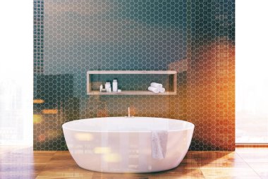 Siyah altıgen banyo, küvet yuvarlak ses