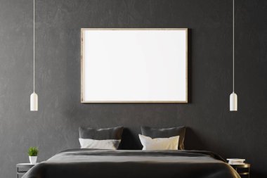 Gri yatak yatak ve poster
