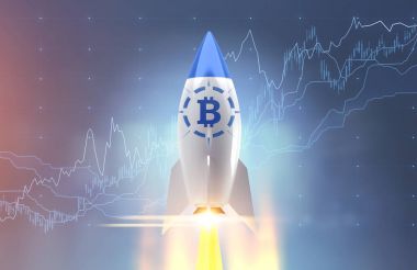 Bitcoin rocket and graphs clipart