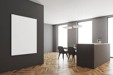 Koyu gri mutfak iç poster