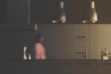 Modern gri mutfak tezgahı bulanıklık