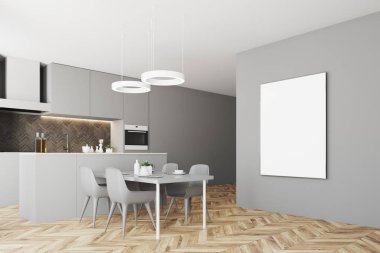 Gri mutfak köşe poster