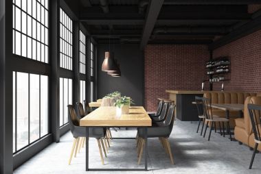 Siyah ve tuğla kafe iç