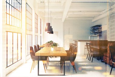 Beyaz ve tuğla kafe tonda iç