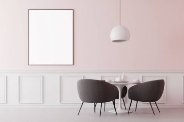 Pembe minimalist yemek odası
