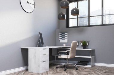 Gri ofis işyeri, saat