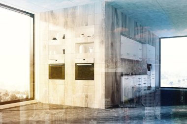 Beyaz mutfak ahşap tezgahı Çift Kişilik