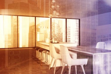 Gri mutfak köşesi, panoramik pencere tonda