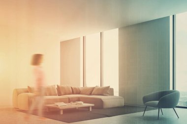 Bulanık beyaz salon iç köşe