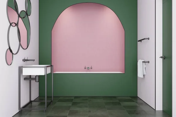 Green modern bathroom interior, tub, sink — Stock Photo, Image