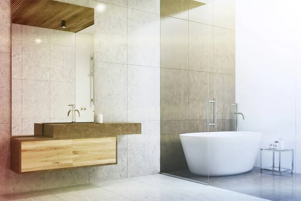 Tonda gri ve beyaz banyo köşesi — Stok fotoğraf