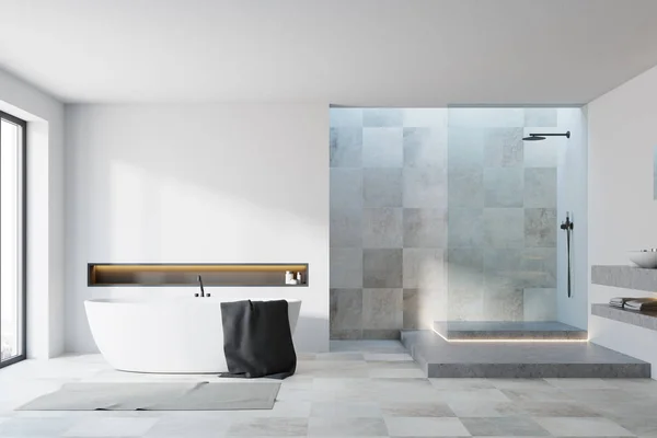 White and tiled bathroom interior — Stock Photo, Image