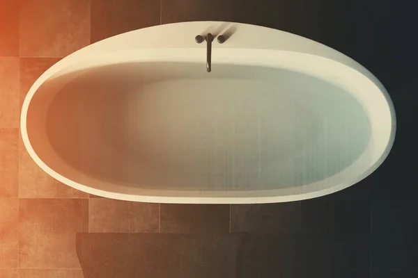 Zwarte badkamer witte tub bovenaanzicht toned — Stockfoto