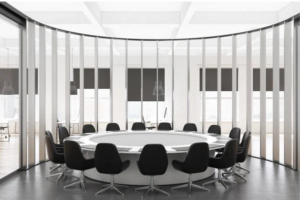 Oda iç siyah sandalye toplantı yuvarlak beyaz — Stok fotoğraf
