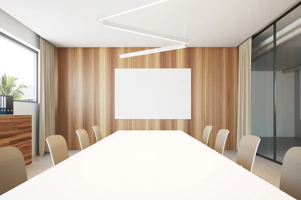 Witte en houten vergadering kamer poster — Stockfoto