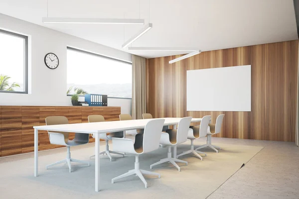 White and wooden meeting room corner poster — Stock Photo, Image