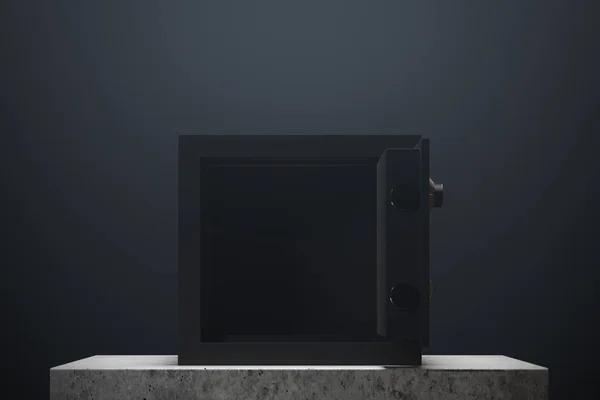 Open safe box, black wall — Stock Photo, Image