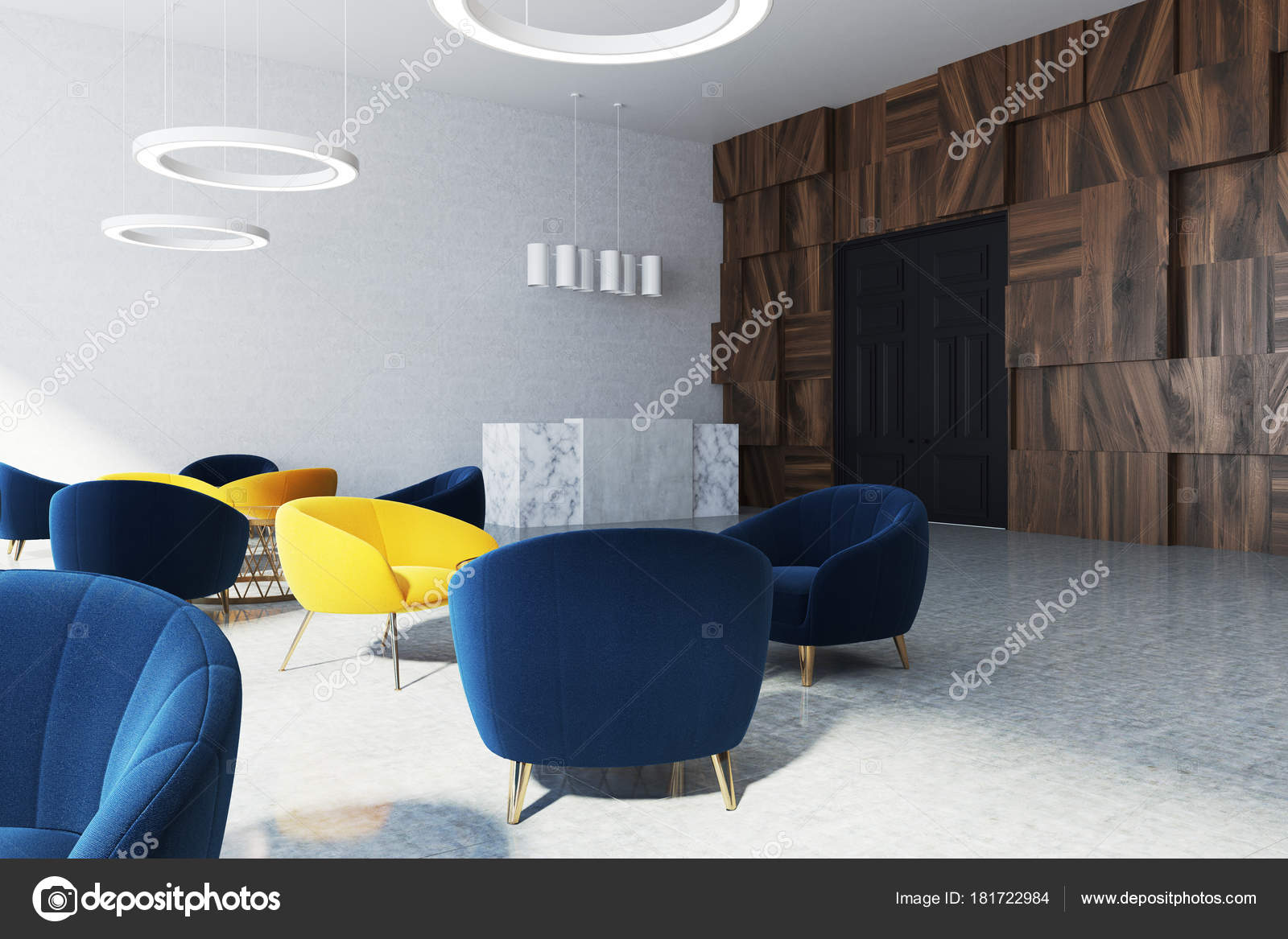 Office Waiting Room With Reception Desk Stock Photo