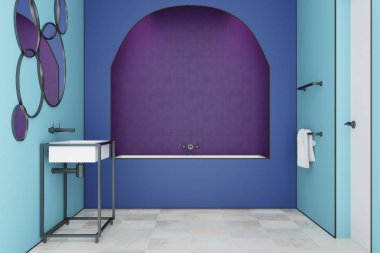 Modern banyo iç mavi, küvet, lavabo