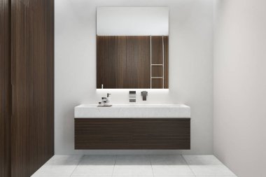 Koyu ahşap banyo iç, lavabo