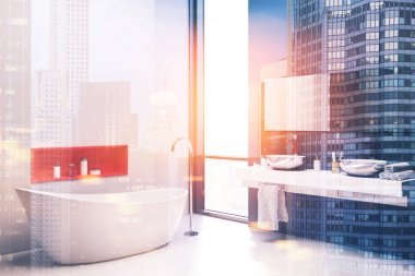 Köşe banyo beyaz ve gri tonlu