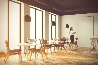 Restoran köşe, gri sandalye tonda çatı