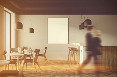 Loft Restoran köşe, gri sandalyeler, bulanıklık