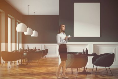 Loft Restoran köşe, tonda poster gri sandalye