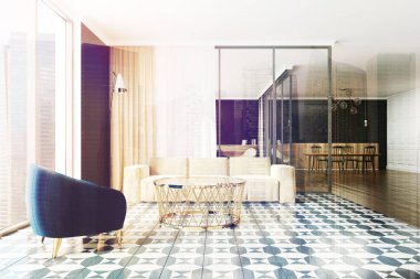 Siyah oturma odası ve yemek odası tonda