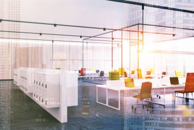 Ahşap açık alan office köşe, yeşil tonlu