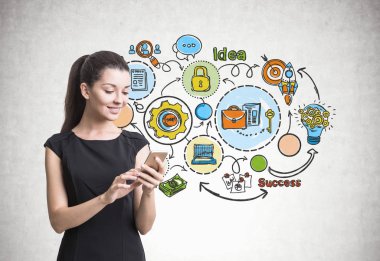 İş kadını bir smartphone ile düzeni