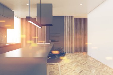 Ahşap zemin masa mutfak, gri tonlu