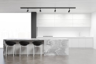 Beyaz mutfak iç bir çizgiyle